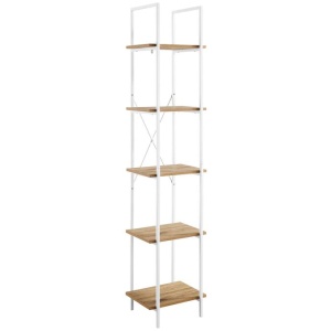 Randy 5-Tier Narrow Bookcase Display Shelf - Oak/White