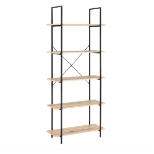 Randy 5-Tier Wide Bookcase Display Shelf - Oak/Black