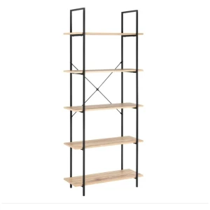 Randy 5-Tier Wide Bookcase Display Shelf - Oak/Black