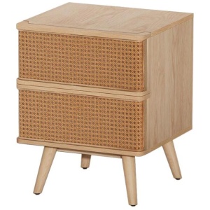 Rattan Bedside Table Drawers Side End Table Storage Nightstand Oak NORA