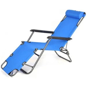 Reclining Sun Beach Deck Lounge Chair Outdoor Folding Camping Fishing Arm Rest - blue
