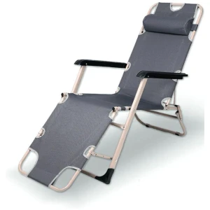Reclining Sun Beach Deck Lounge Chair Outdoor Folding Camping Fishing Arm Rest - grey