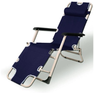 Reclining Sun Beach Deck Lounge Chair Outdoor Folding Camping Fishing Arm Rest - navy