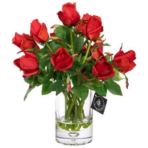 Red Rose 38cm Artificial Plant Flower Arrangement Decorative In Glass