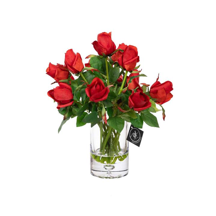 Red Rose 38cm Artificial Plant Flower Arrangement Decorative In Glass