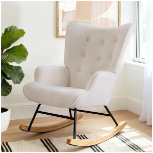 Rocking Armchair Nursing Chair Boucle Fabric White
