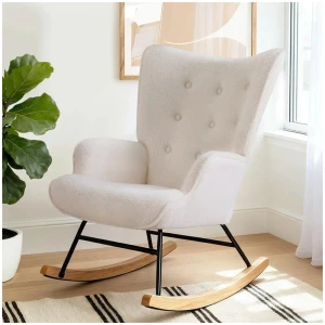 Rocking Armchair Nursing Chair Boucle Fabric White