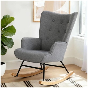 Rocking Armchair Nursing Chair Linen Fabric Grey