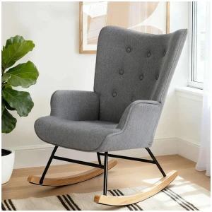 Rocking Armchair Nursing Chair Linen Fabric Grey