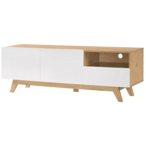 Romy Lowline Scandinavian Entertainment Unit TV Stand W/ 2-Doors - Oak/White