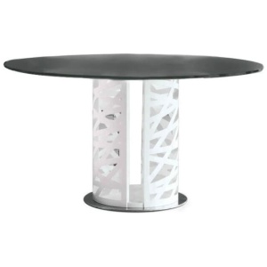 Rondo Modern Round Dining Table 130cm Black Tempered Glass W/ White Metal Base