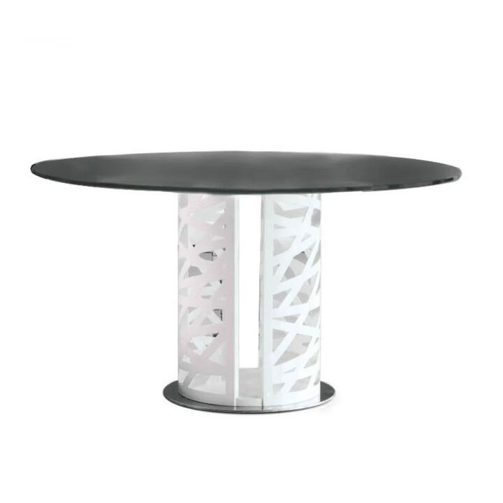 Rondo Modern Round Dining Table 130cm Black Tempered Glass W/ White Metal Base