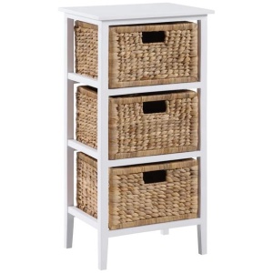 Rory Low Chest Of 3-Drawers Tallboy Storage W/ 3 Woven Baskets White