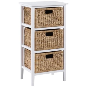 Rory Low Chest Of 3-Drawers Tallboy Storage W/ 3 Woven Baskets White