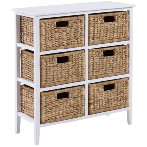 Rory Low Chest Of 6-Drawers Tallboy Storage W/ 6 Woven Baskets White