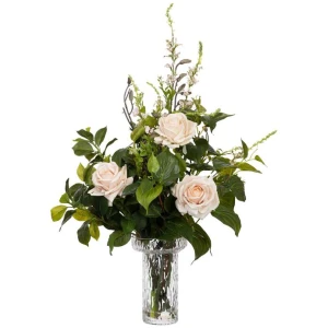 Rose Arrangement Artificial Fake Plant Decorative 70cm In Glass - White