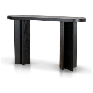 Roshan 1.3m Pill Shape Console Table - Textured Espresso Black by Interior Secrets - AfterPay Available