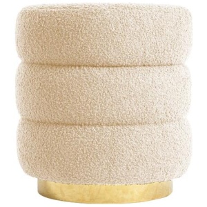 Round Stacked Ottoman Stool Teddy Fleece Fabric Foot Rest 38cm BEIGE