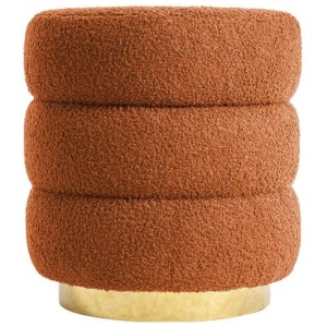 Round Stacked Ottoman Stool Teddy Fleece Fabric Foot Rest 38cm ORANGE