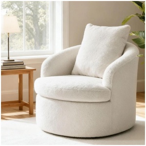 Round Swivel Armchair Extra Pillow White