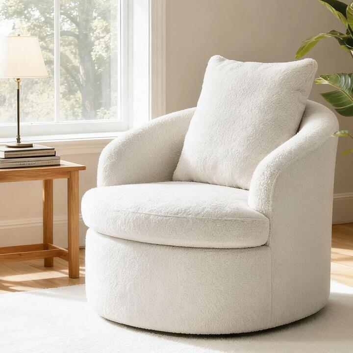 Round Swivel Armchair Extra Pillow White