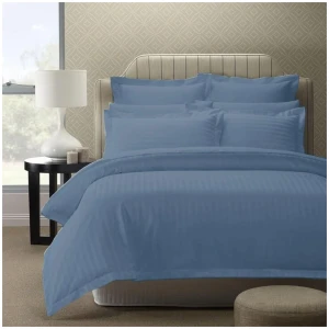 Royal Comfort 1200 Thread count Damask Stripe Cotton Blend Quilt Cover Sets King Blue Fog