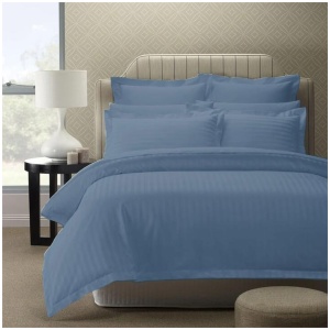 Royal Comfort 1200 Thread count Damask Stripe Cotton Blend Quilt Cover Sets Queen Blue Frog