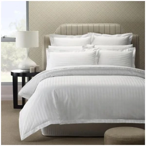 Royal Comfort 1200 Thread count Damask Stripe Cotton Blend Quilt Cover Sets Queen White