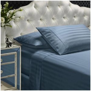 Royal Comfort 1200 Thread count Damask Stripe Cotton Blend sheet sets King Blue Fog
