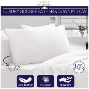 Royal Comfort - Goose Pillow Twin Pack - 1000GSM