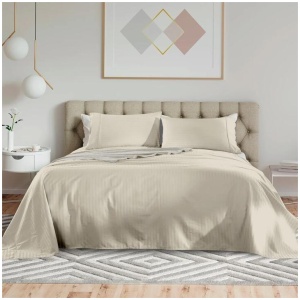 Royal Comfort Kensington 1200TC 100% Cotton Stripe Bed Sheet Set - Double Bed, Beige