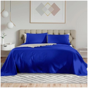 Royal Comfort Kensington 1200TC 100% Cotton Stripe Bed Sheet Set - Double Bed, Indigo