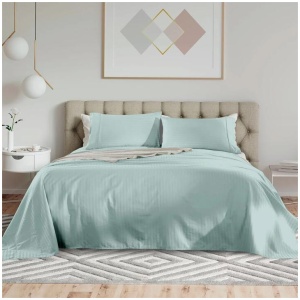 Royal Comfort Kensington 1200TC 100% Cotton Stripe Bed Sheet Set - Queen Bed, Chambray