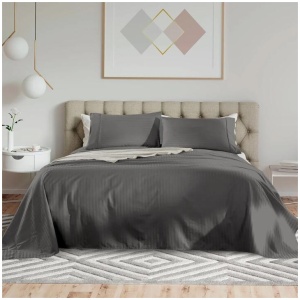 Royal Comfort Kensington 1200TC 100% Cotton Stripe Bed Sheet Set - Queen Bed, Charcoal
