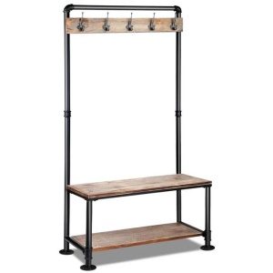 Rustic Hook Coat Shoe Rack Hanger Stand Clothes Vintage Wooden Pipe Shelf