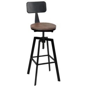 Rustic Industrial Style Metal Bar Stool - Black and Wood