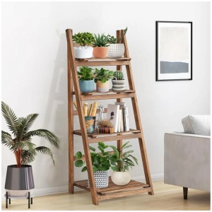 Rustic Wood 4 Tier Plant Stand Bookshelf 38CM Corner Shelf