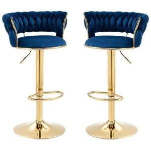 SERENITà Blue Velvet Seat Kitchen Breakfast Bar Stools Counter Height Barstools with Back Cushioned Chairs for Home Bar x2