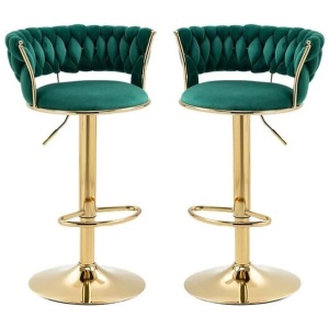 SERENITà Green Velvet Seat Kitchen Breakfast Bar Stools Counter Height Barstools with Back Cushioned Chairs for Home Bar x2