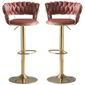 SERENITà Red Bean Brown Velvet Seat Kitchen Breakfast Bar Stools Counter Height Barstools with Back Cushioned Chairs for Home Bar x2