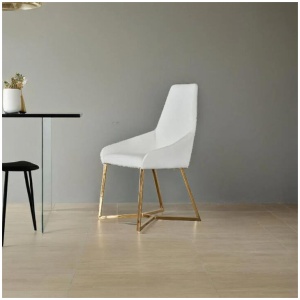 SET OF 4 Dining Chair White PVC Dining Chair Gold Criss Cross Legs