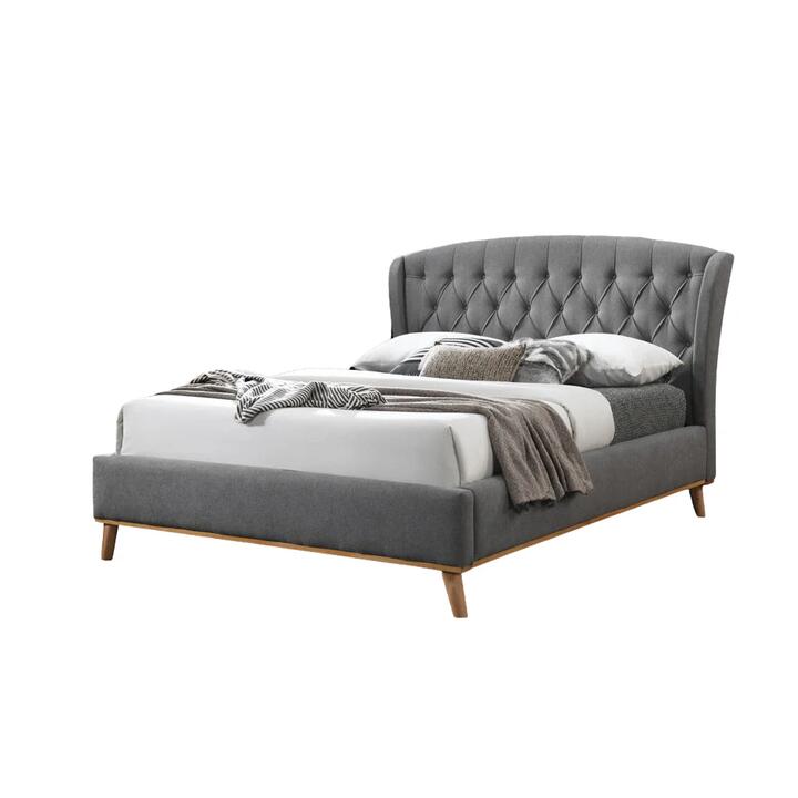 Sage Fabric Button Tufted Bed Frame Queen Size Heather