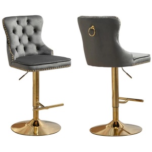 Sahara Dark Grey Barstool with Gold Stand -Set of 2
