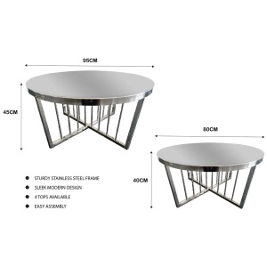 Salina Coffee Table 80cm Silver Base - Mirror Glass