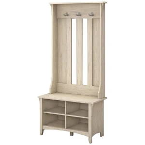 Salinas Coat Rack Hall Tree And Shoe Storage Cabinet - Antique White