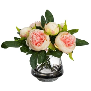 Salmon Peony 20cm Artificial Plant Flower Arrangement Decorative In Glass