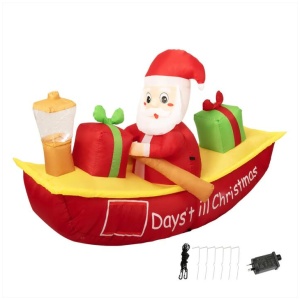 Santaco Christmas Inflatable Santa Clau Boat 2.1M Xmas Outdoor Decor LED Lights