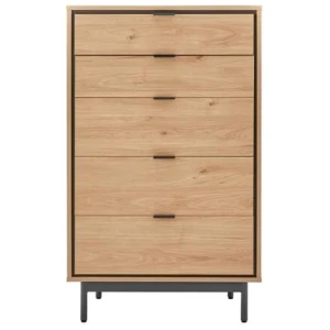 Santos Japanese Inspired Chest of-5 Drawers Tallboy Storage Cabinet - Oak