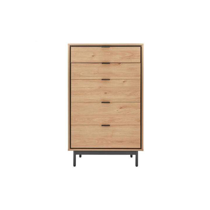 Santos Japanese Inspired Chest of-5 Drawers Tallboy Storage Cabinet - Oak