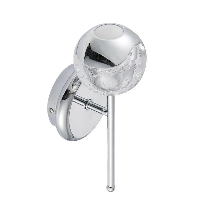 Segovia Modern Wall Lamp Light Glass Stainless Steel Zinc Alloy Metal Chrome Clear Gloss